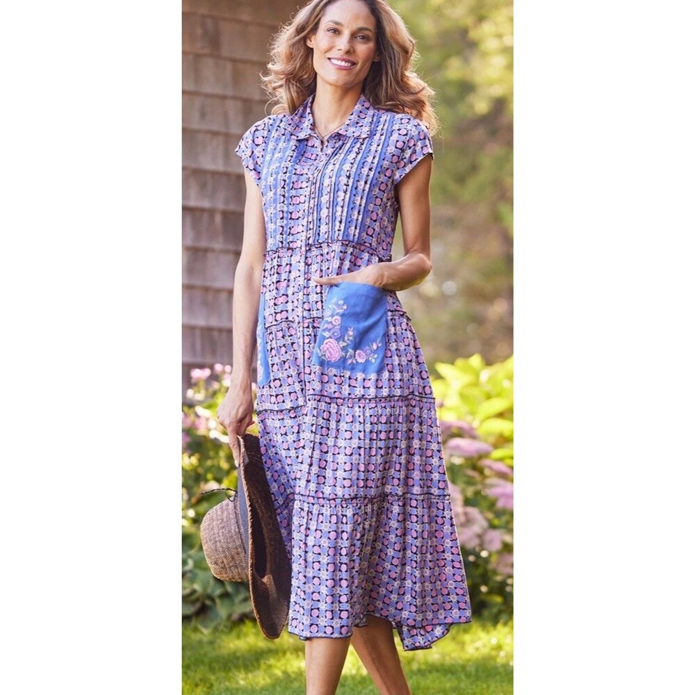 April Cornell Womens L Porch Midi Dress Floral Embroidered Prairie Cottagecore